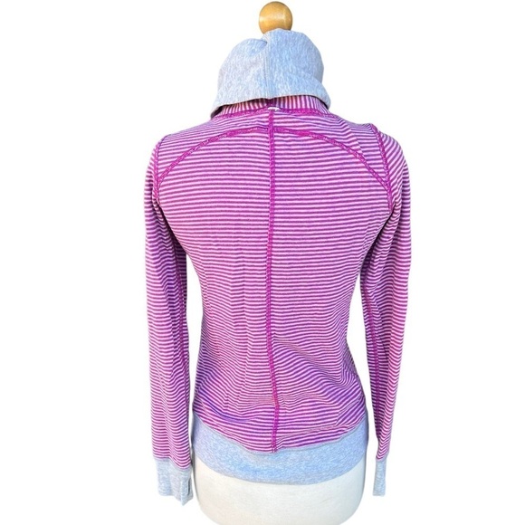 Lululemon In A Cinch Long Sleeve Stripe Funnel Neck Sweatshirt W3L88S Pink Gray - Picture 4 of 10